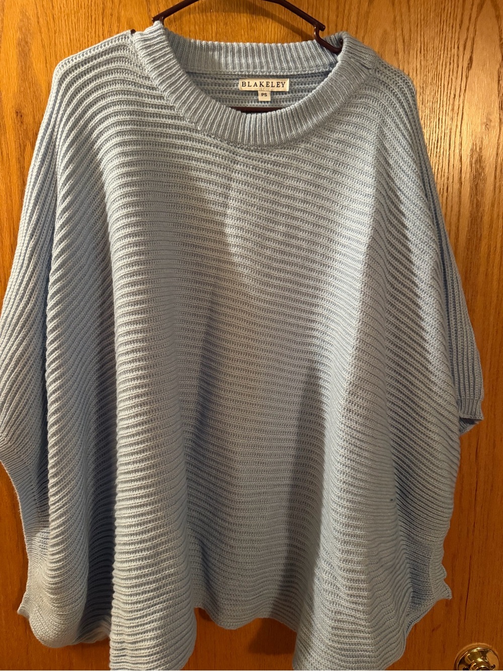 Powder Blue Ribbed Knit Sweater Poncho by Blakely